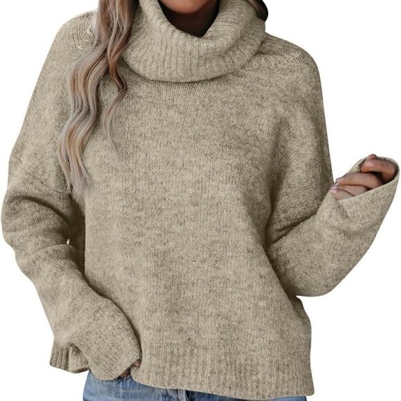 Anthropologie Heathered Beige Knit Cowl Neck Slouchy Sweater Sz XS - Picture 1 of 5